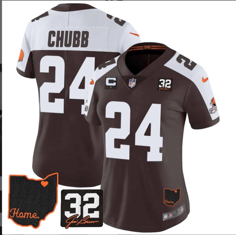 Women  Cleveland Browns #24 Chubb 2024 NFL Nike black jerseys